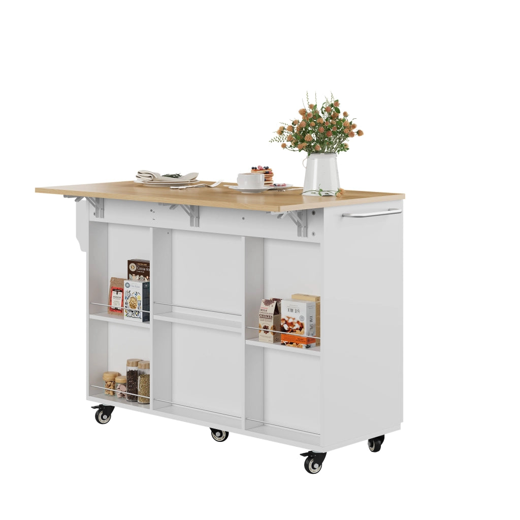 Isola da Cucina con Piano Pieghevole e Cassetto ¨C MINIMAL ¨C Bianco/Rovere, 92,9x120x43,5cm