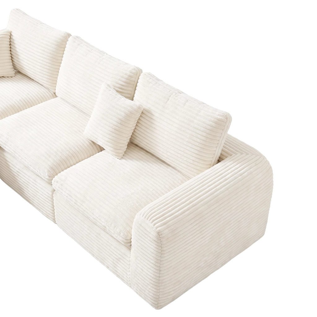 Divano modulare 3 pezzi configurabile con seduta profonda e schienali morbidi in velluto a coste beige per salotto