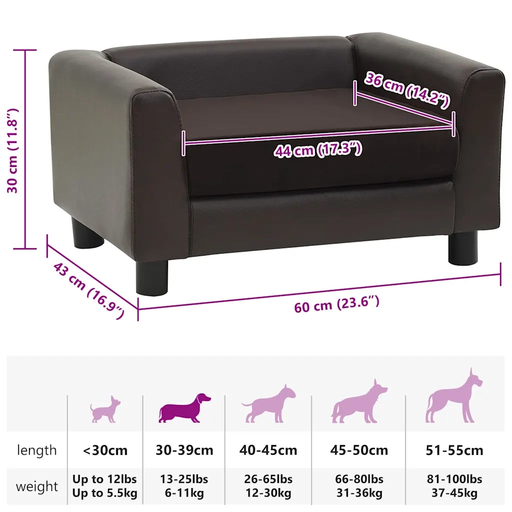 Divano per Cani Marrone 60x43x30 cm in Peluche e Similpelle 170961