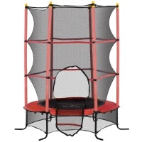 Trampolino Elastico per Bambini Ø1.6x1.9 m con Rete di Sicurezza e Pali Imbottiti, Età 3-10 Anni, Rosso