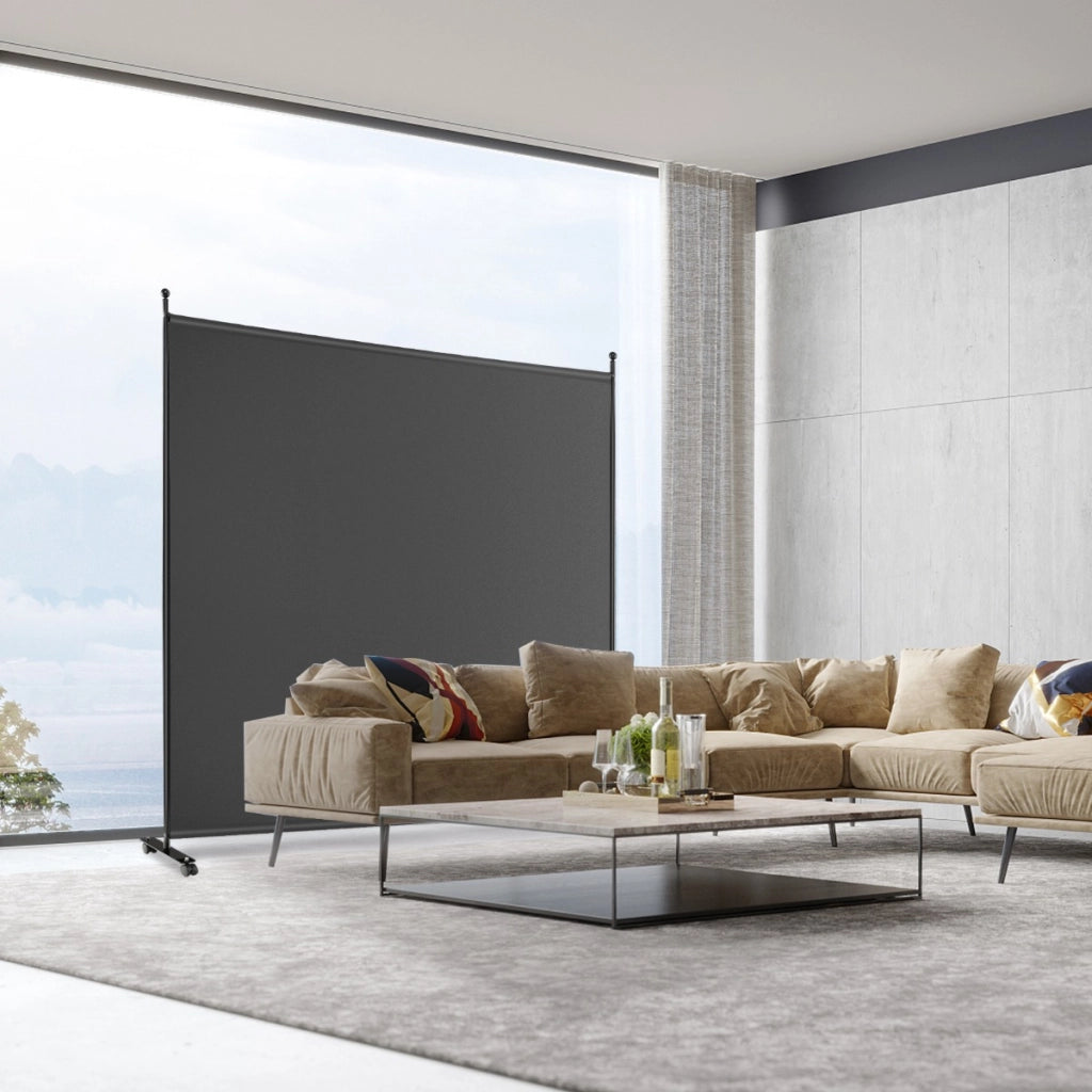 Pannello divisorio singolo con ruote bloccabili-Paravento da interno portatile da soggiorno 184x184cm Grigio