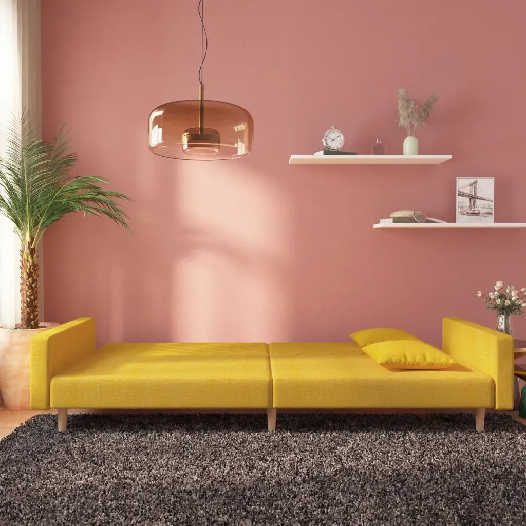Divano letto | Sof¨¤ letto | Letto singolo a 2 Posti con 2 Cuscini Giallo in Tessuto