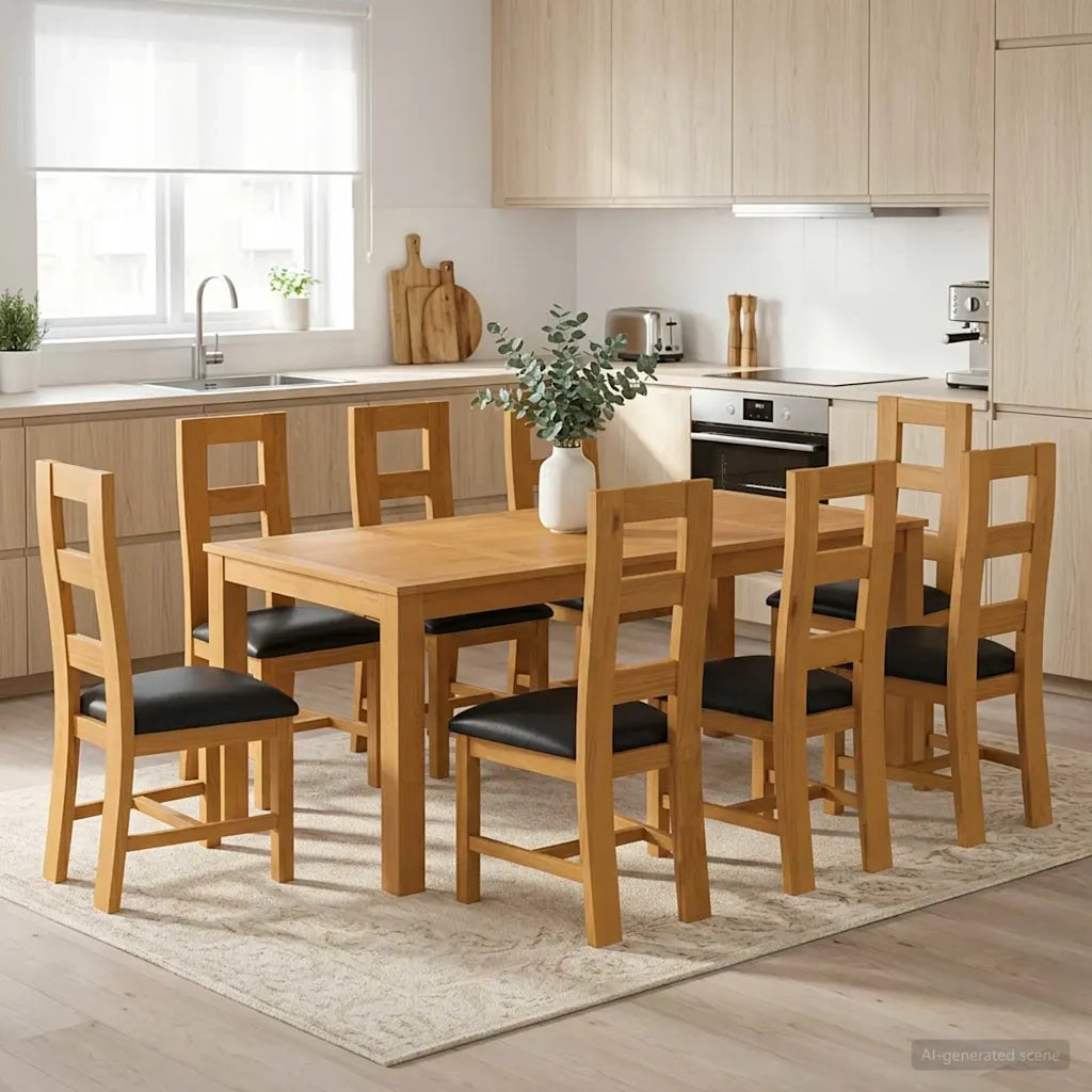 Set da pranzo 9 pz Nero Legno di Quercia Massello 3430415