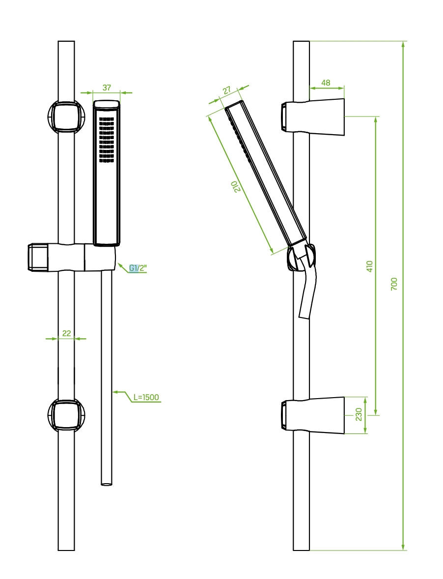 Set doccia saliscendi oro – doccetta a pioggia, sistema anticalcare e design minimalista