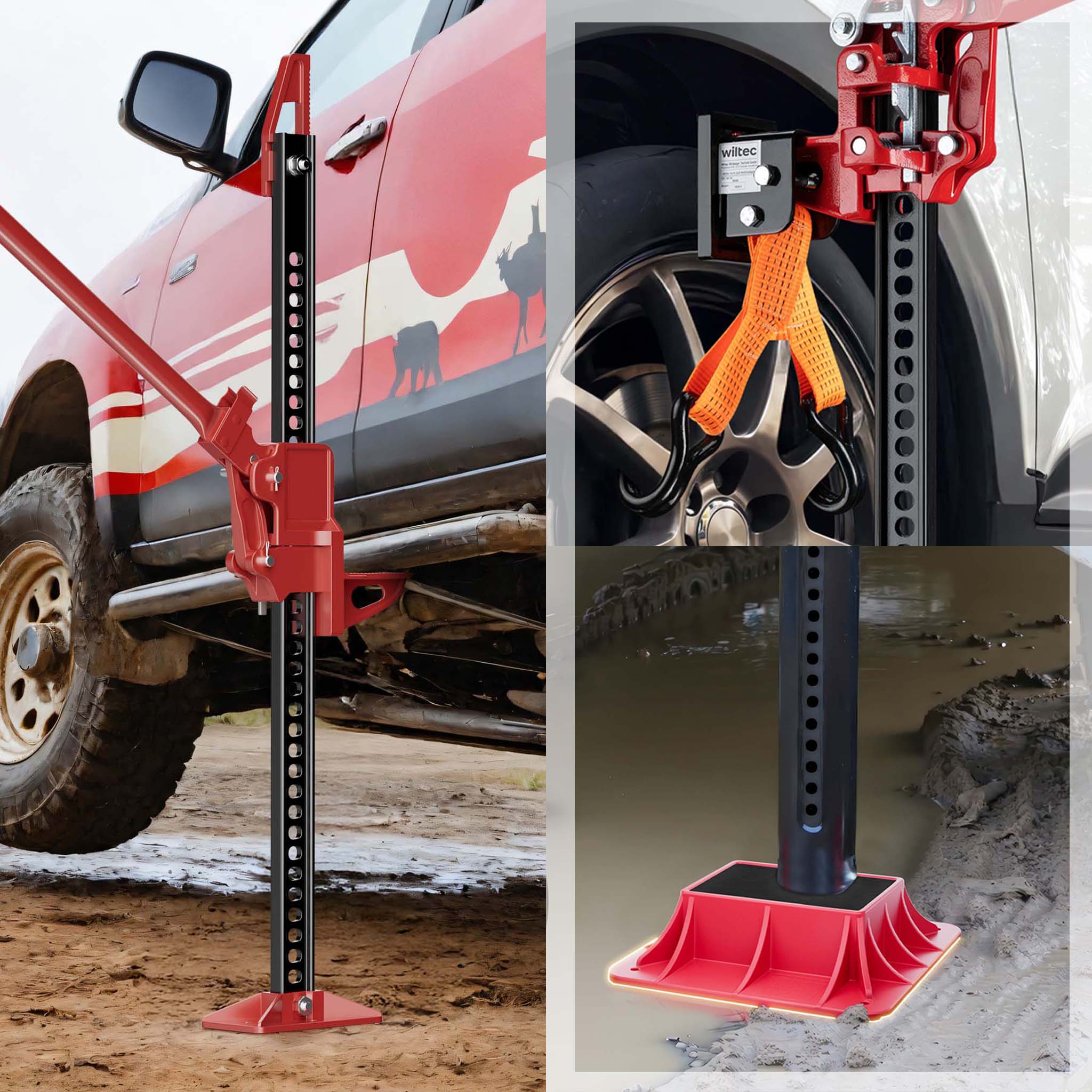 Farm Jack – Compact Set for ATVs/Trailers, High Lift Jack for up to 3000 kg with Base Plate and Wheel Lifting Attachment