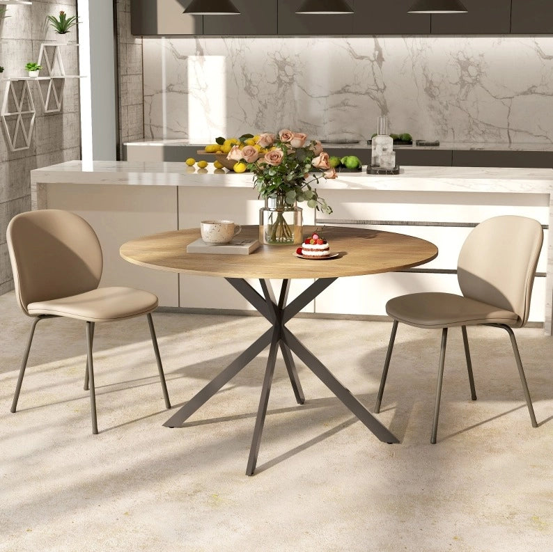 Tavolo da pranzo rotondo ?120 cm in legno effetto rovere con gambe in acciaio nero