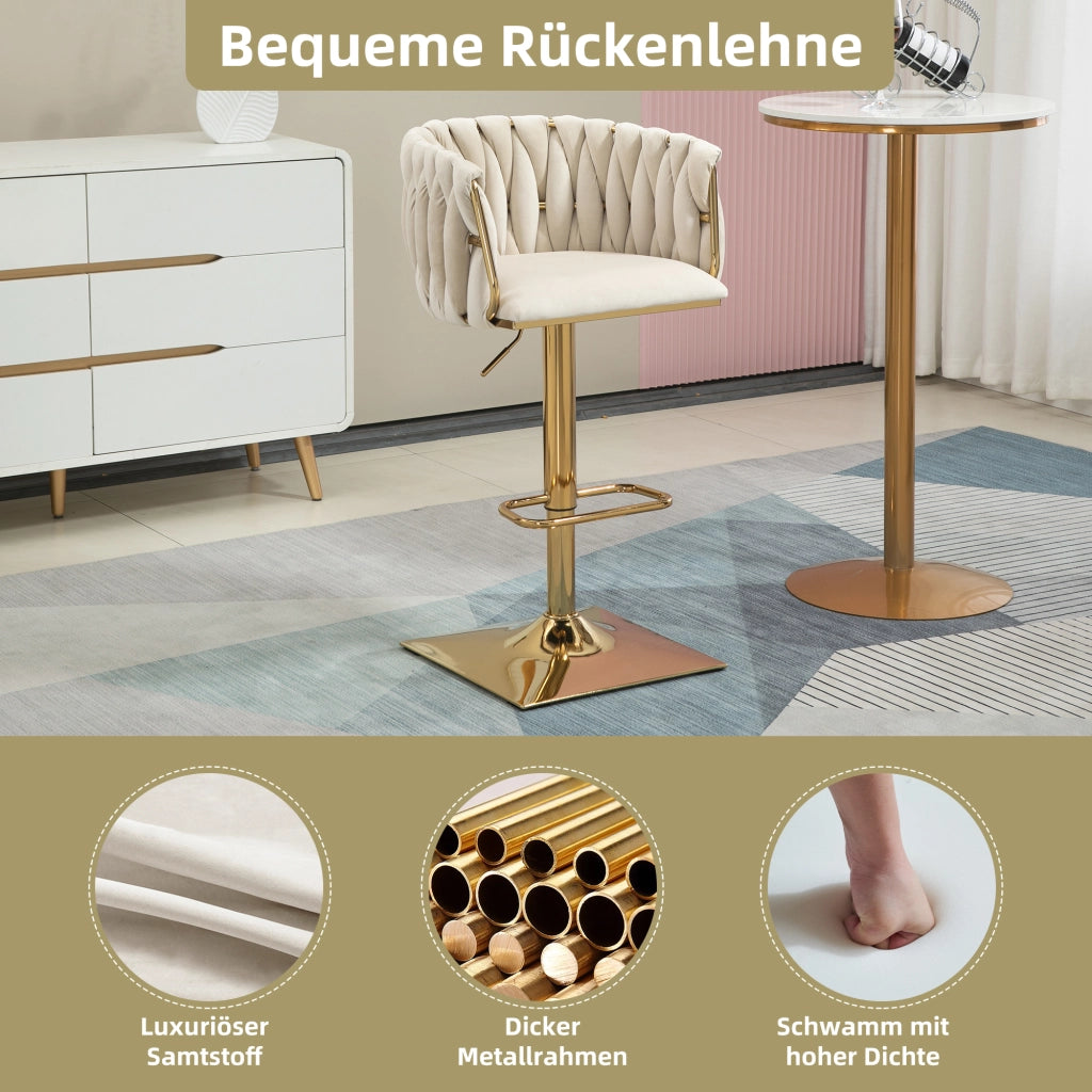 SGABELLO BAR Girevole Regolabile 53x51x87-105 cm Velluto Avorio