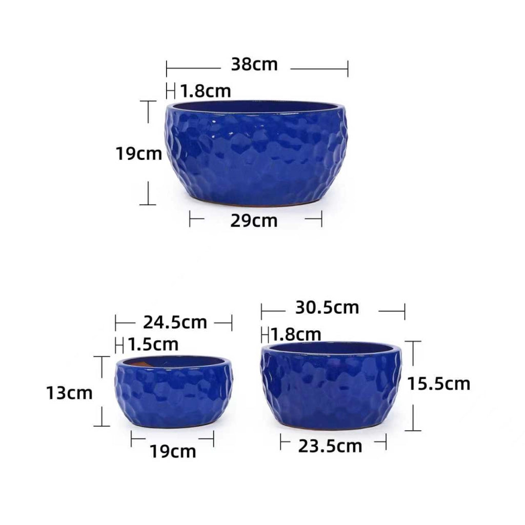 Fioriera a più livelli in ceramica rinforzata con texture a rilievo, drenaggio, blu antico 49 × 49 × 31.5 cm