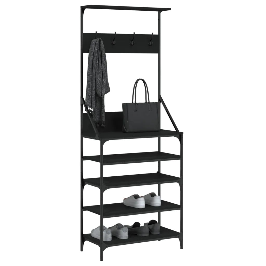 Appendiabiti con Porta Scarpe-Scarpiera con Appendiabiti Nero 70x34x184 cm