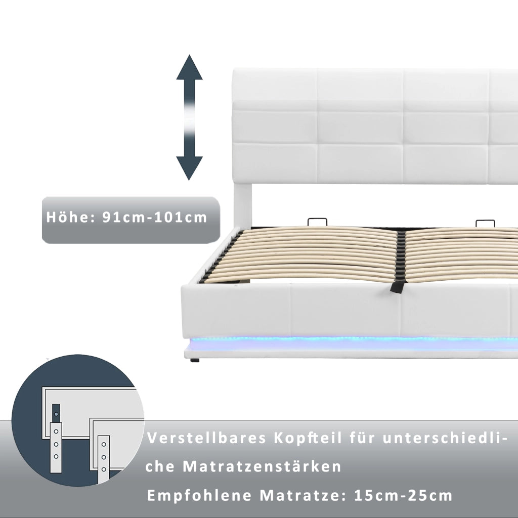 letto imbottito ecopelle bianco 180 x 200 cm