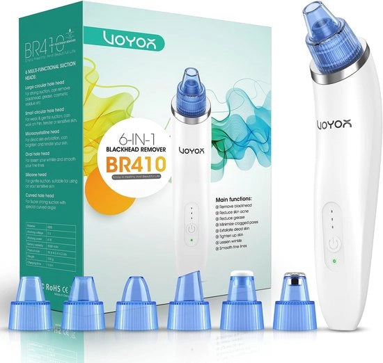 Pulitore elettrico del viso e estrattore di acne con 6 testine per la rimozione efficace di pori aperti