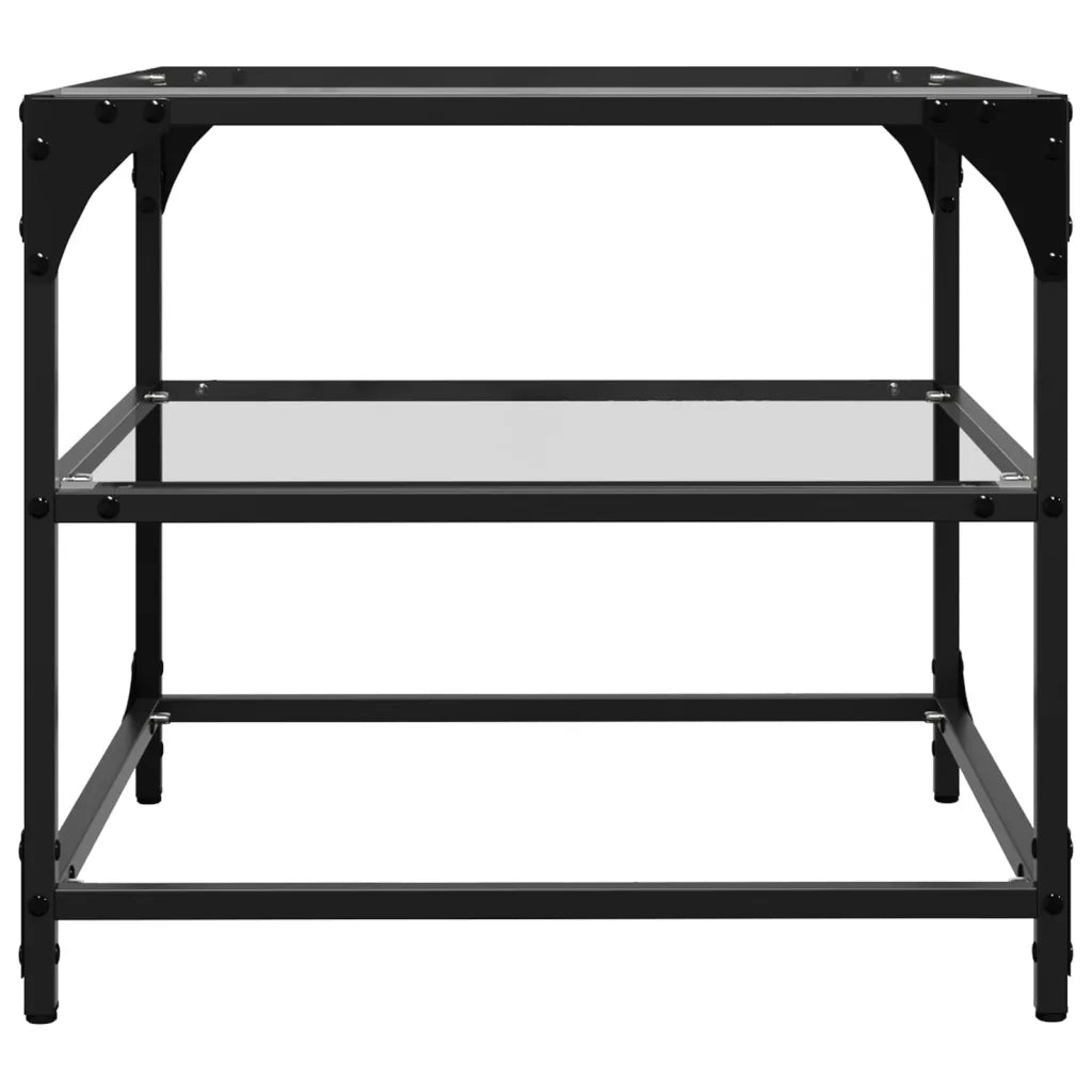 Tavolino Salotto con Piano Vetro Trasparente-Tavolino da soggiorno 50x50x45cm Acciaio