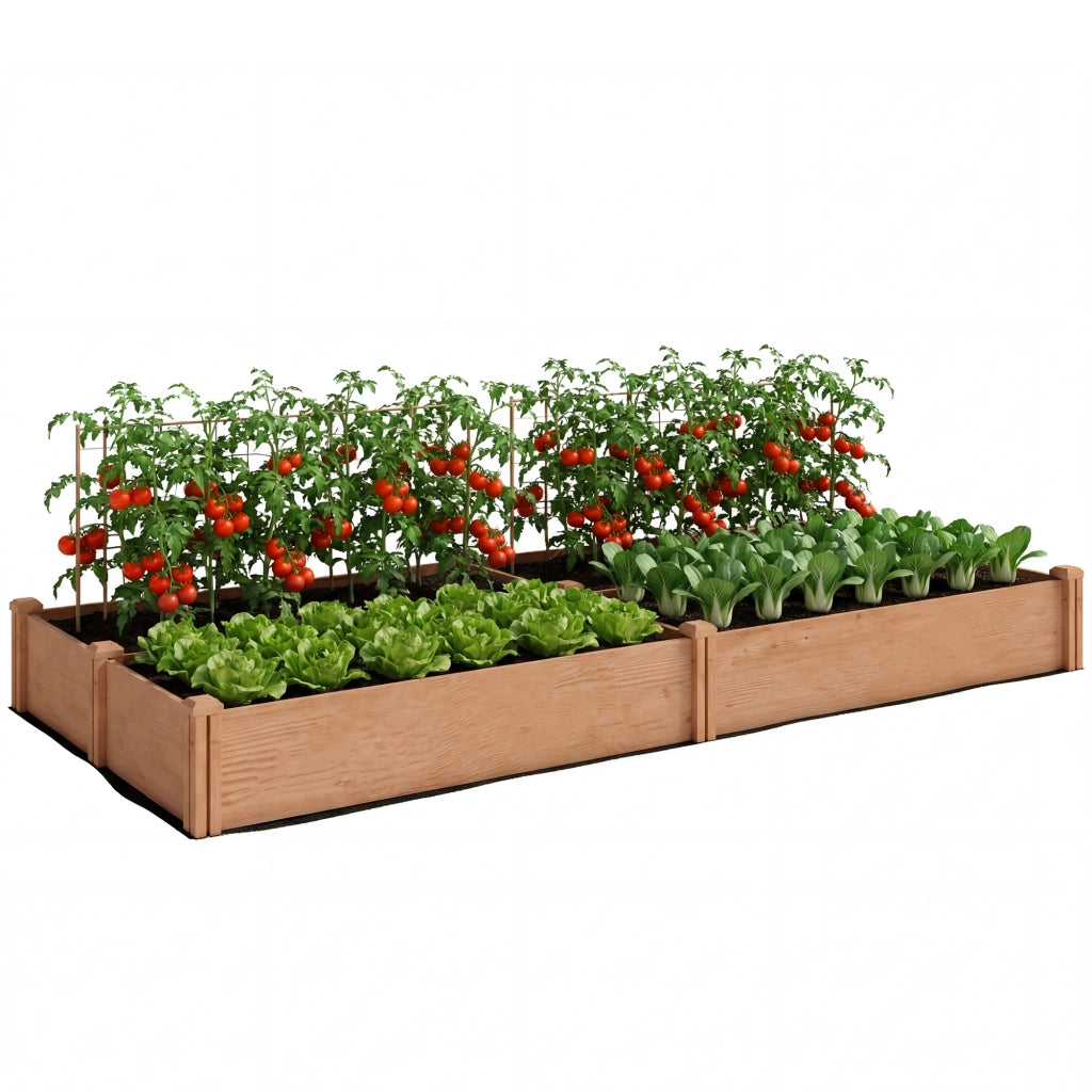 Letto da Giardino in Legno con 4 Zone di Coltivazione ¨C Zephmum ¨C 234x109x25cm Marrone Chiaro