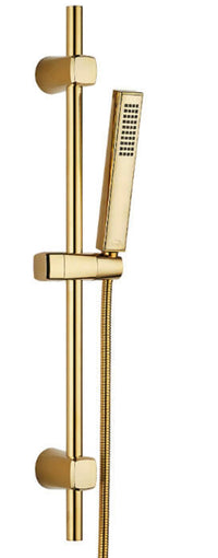 Set doccia saliscendi oro – doccetta a pioggia, sistema anticalcare e design minimalista