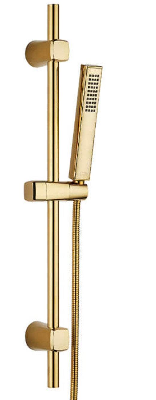Set doccia saliscendi oro – doccetta a pioggia, sistema anticalcare e design minimalista