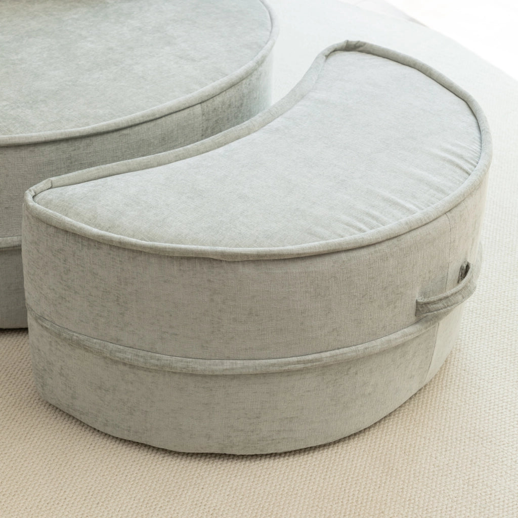 Poltrona con pouf Poltrona lounge rotonda senza montaggio per soggiorno in Chenille e Schiuma Verde menta