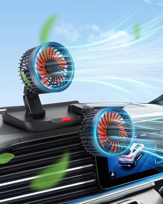 Autoventilatore con 3 velocità e doppio ventilatore - 360 gradi girevole - regolabile - per l'abitacolo Auto ventilatore