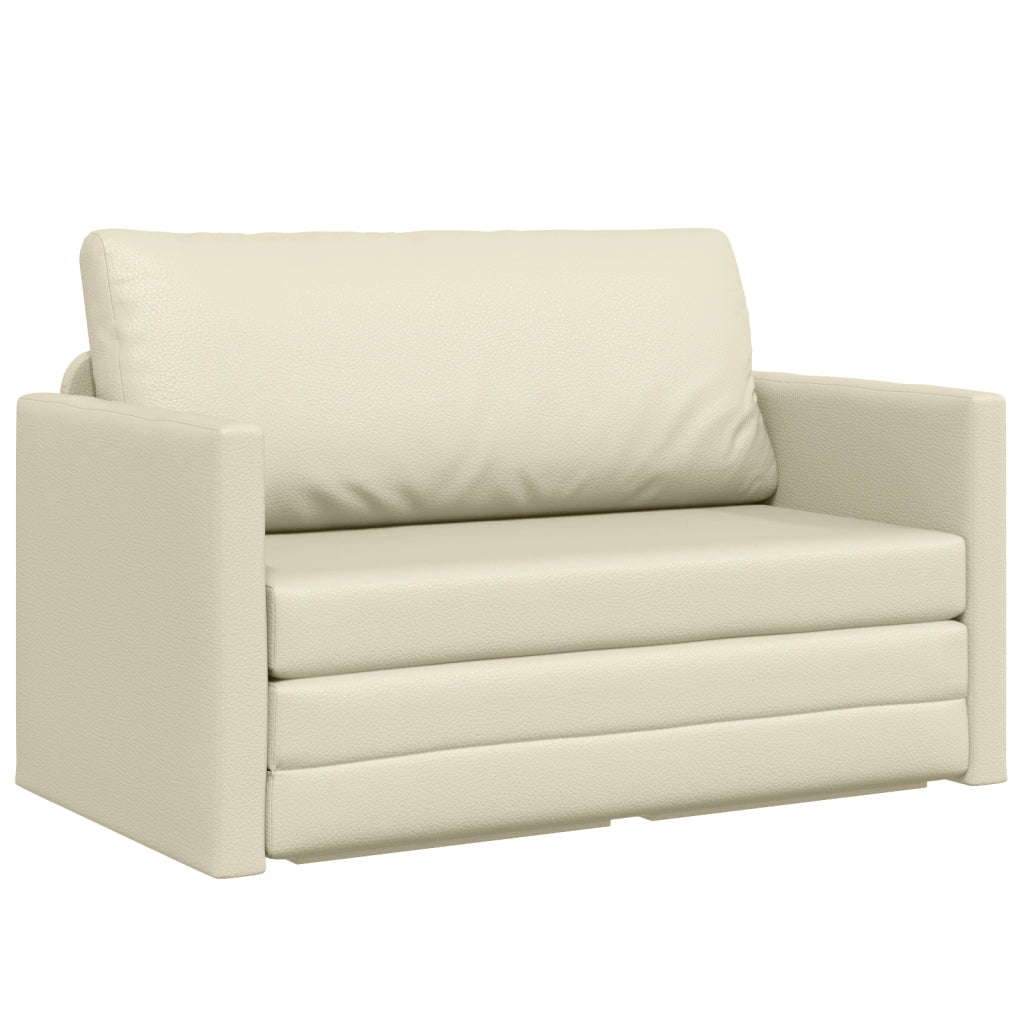 Divano Letto a Pavimento 2-in-1 Crema 124x71x78 cm Pelle Sintetica
