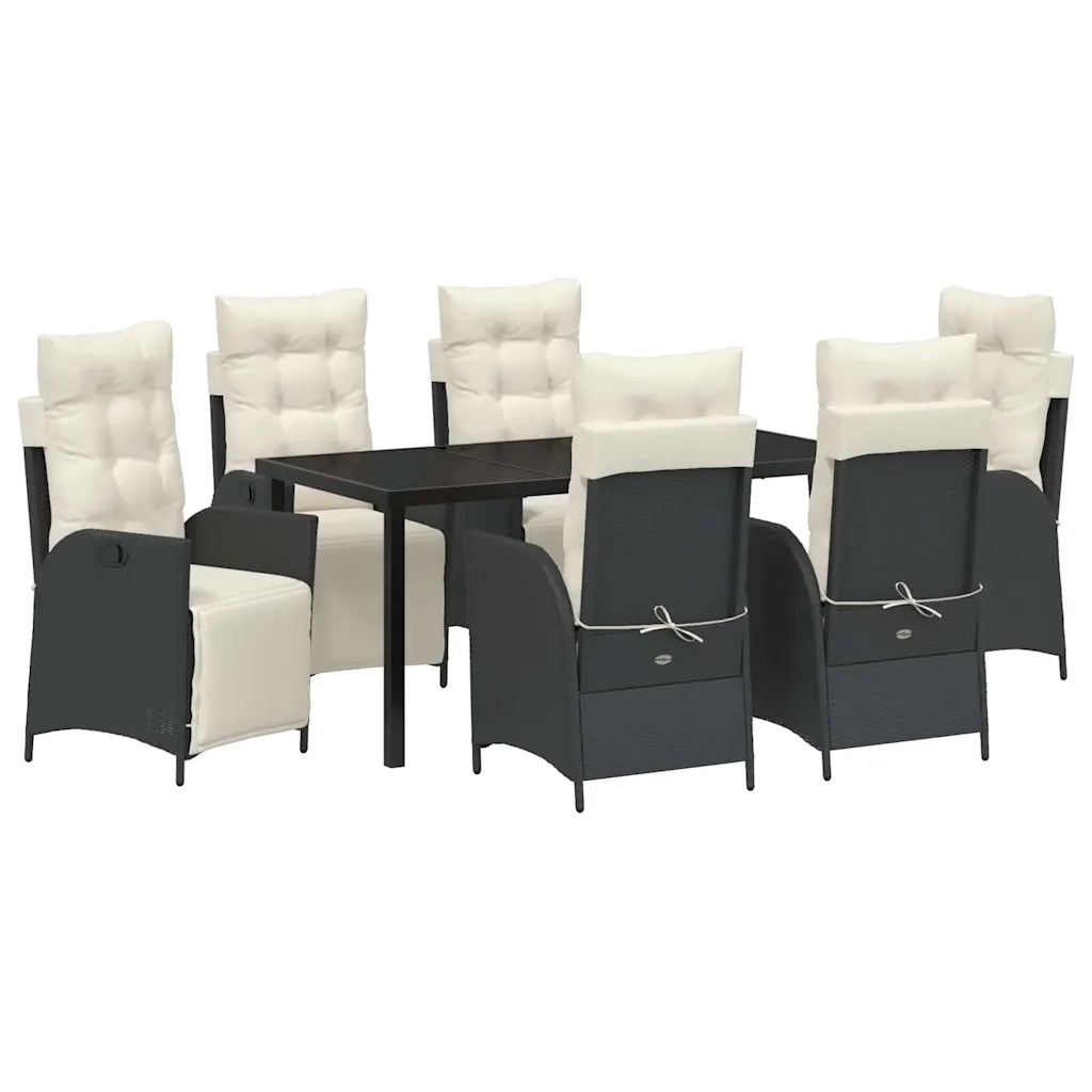Set da Pranzo per Giardino con cuscino 7 pcs Nero polyrattan 3380530