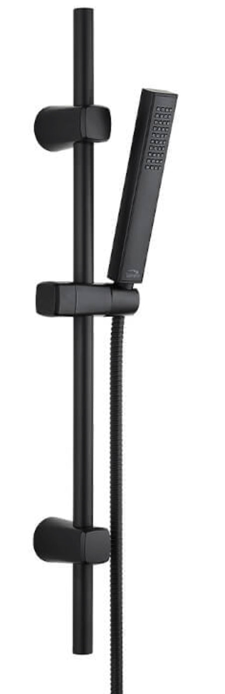 Set doccia saliscendi nero – doccetta a pioggia, sistema anticalcare e design minimalista