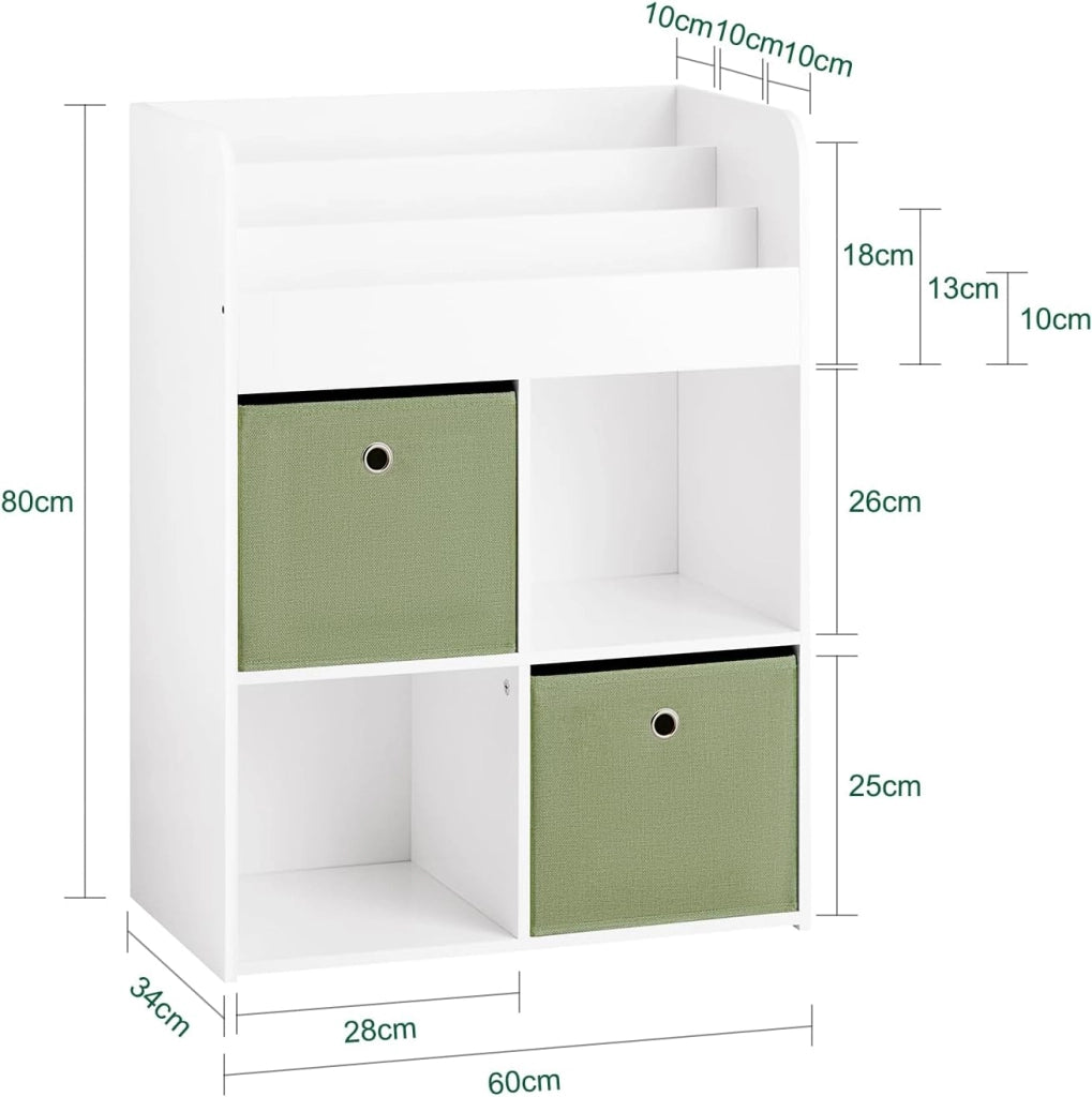 Libreria per Bambini Scaffale con 2 Scatole in Tessuto Organizzatore di Giocattoli Bianco 60x34x80cm KMB79-W