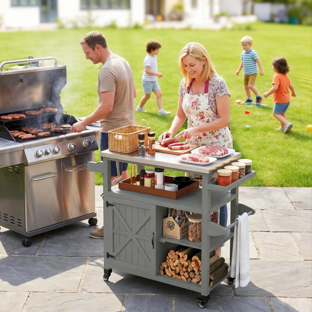 Carrello da barbecue con ripiano in acciaio inox ¨C zephmum ¨C 107x49.5x92.5cm grigio