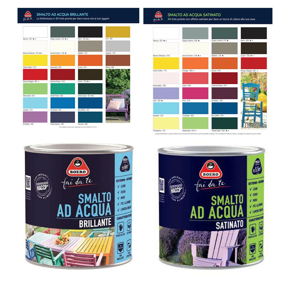 Smalto ad Acqua Brillante Satinato Inodore Ferro Legno Interno Esterno Boero Colori: Grigio Cenere Satinato, Formato: 2 L