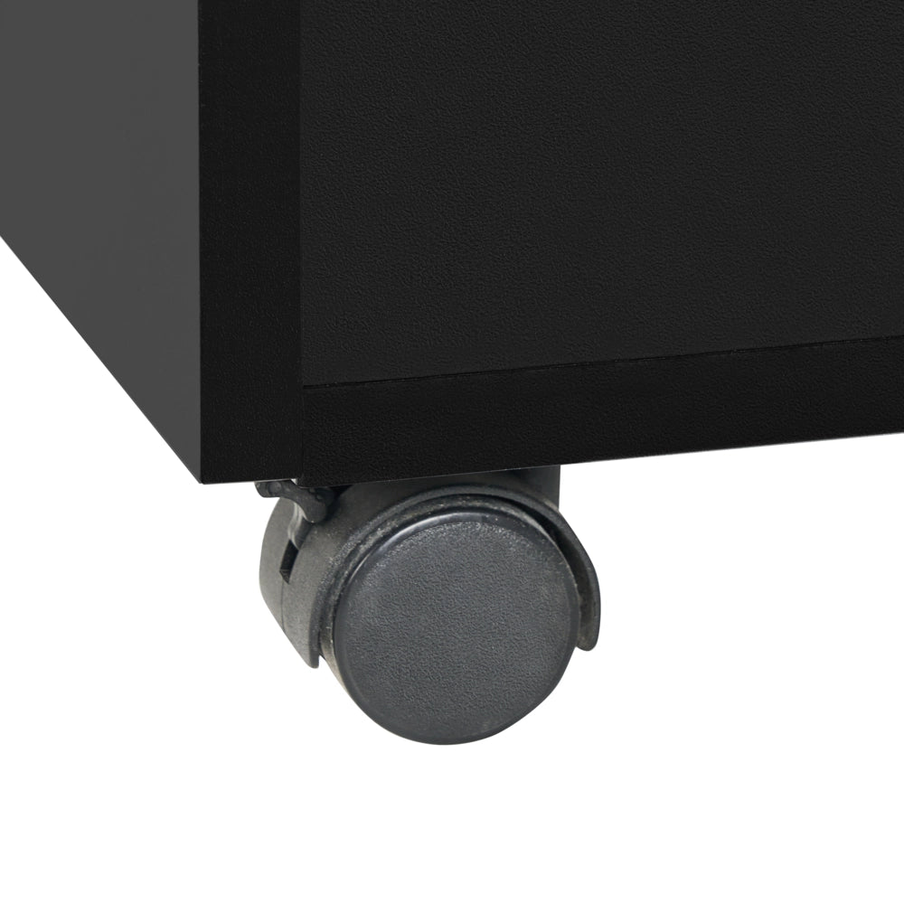 Armadietto in legno massiccio con 2 cassetti e ruote con serratura a chiave nero design moderno