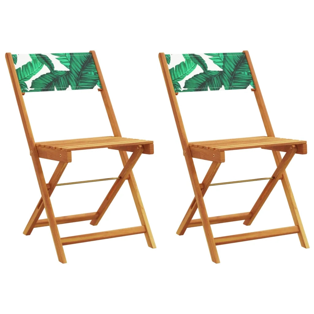 vidaXL Sedie da Bistrò 2pz Motivo Foglia Legno Massello Acacia Tessuto