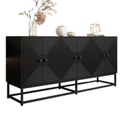 Madia con 6 Ante; Finitura Opaca; per Soggiorno Sala da Pranzo Studio; in Pannelli di Truciolare; 160×38×75.5 cm; Nero