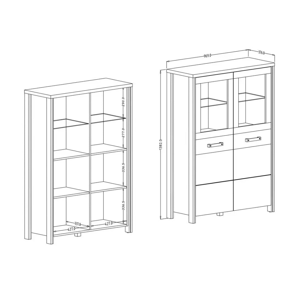 Buffet alto collezione WINDSOR. Colori grigio antracite e rovere scuro.