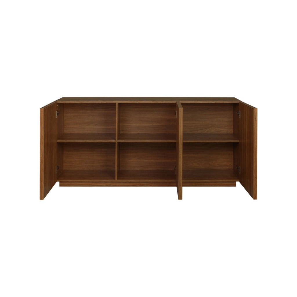 Credenza decorativa in legno e tessuto 3 ante 160 cm, noce