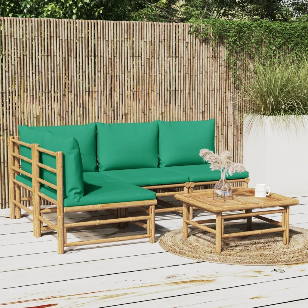 Set Salotto da Giardino 5pz con Cuscini Verdi Bambù 3155170