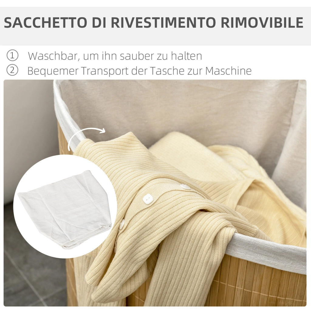 PORTABIANCHERIA Angolare 55 L 38x38x57 cm Bambù Naturale con coperchio
