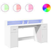 Scrivania | Tavolo da Ufficio con Luci LED Bianca 160x55x91 cm in Legno Multistrato
