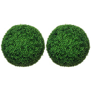 Set di 2 Piante Finte Sfera di Bosso ?50cm, Decorazione per Interno ed Esterno, Verde