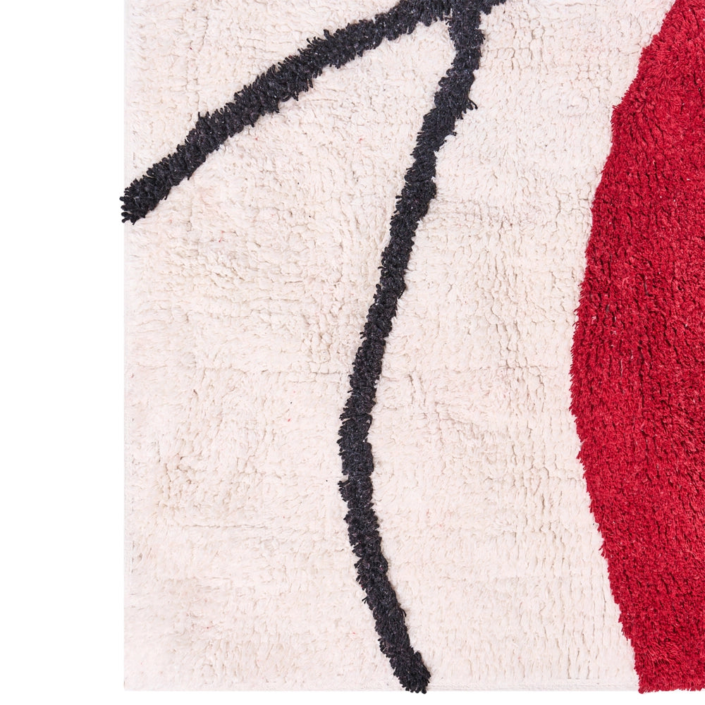 Tappeto da soggiorno cotone beige e rosso motivo astratto 140 x 200 cm nappe soggiorno camera da letto divano