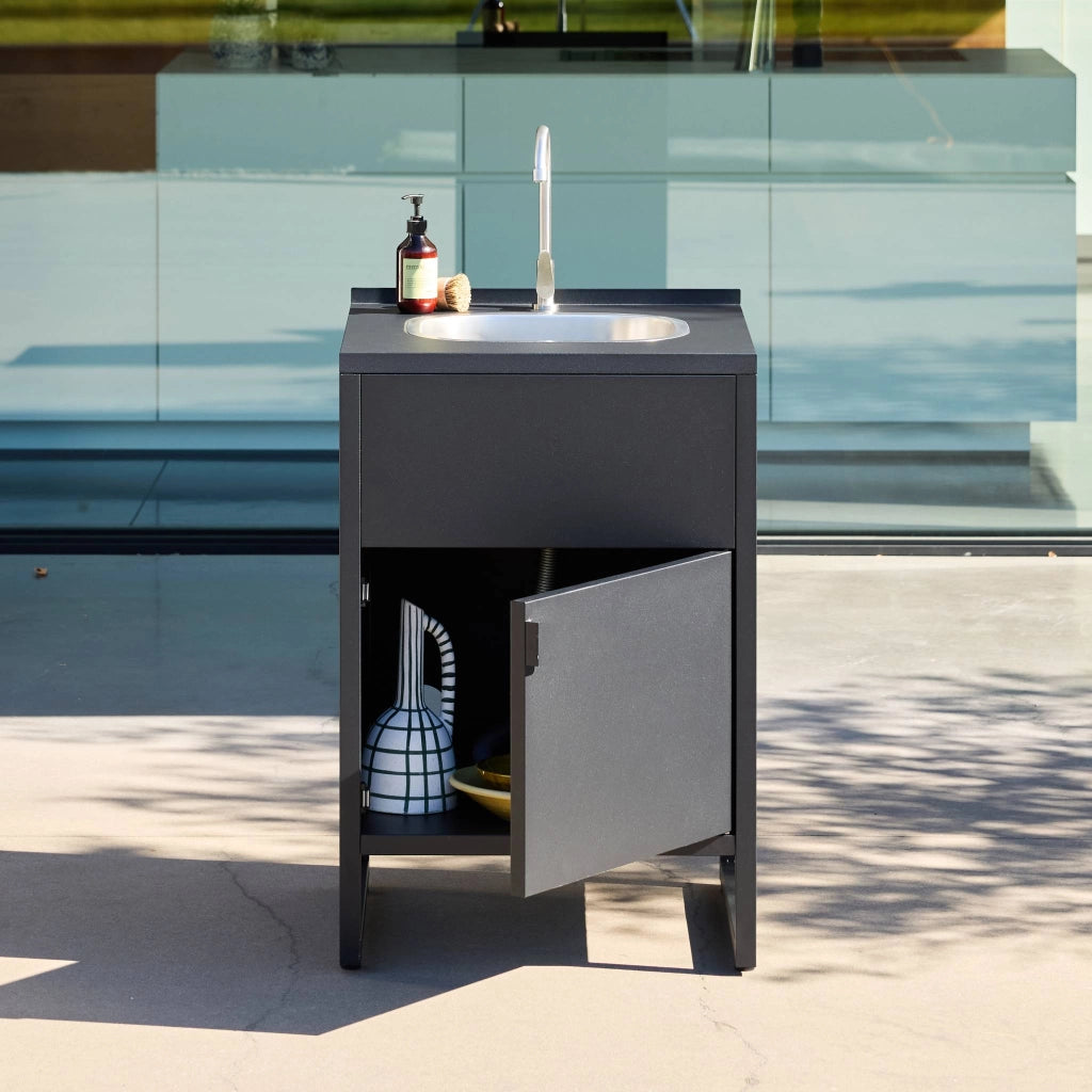 Cucina esterna in acciaio con lavello e 1 porta, 60cm, nero