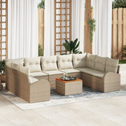 Set divano da giardino di 10 pezzi con cuscini beige polyrattan acacia