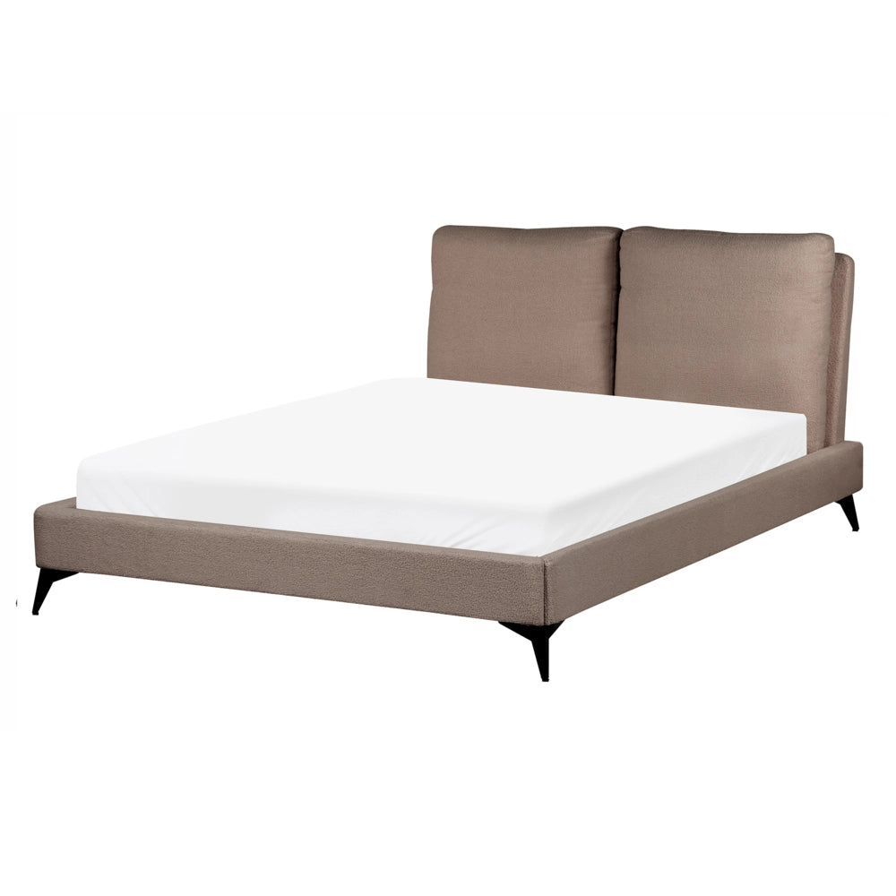 Letto matrimoniale imbottito in bouclè marrone 140 x 200 cm con rete a doghe stile moderno