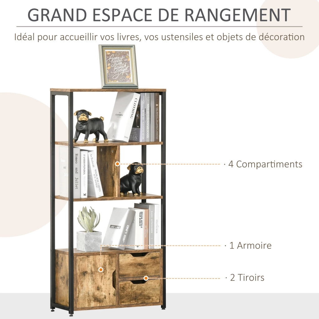 Libreria Stile Industriale con 2 Cassetti ¨C Zephmum ¨C Nero 80x30x180 cm