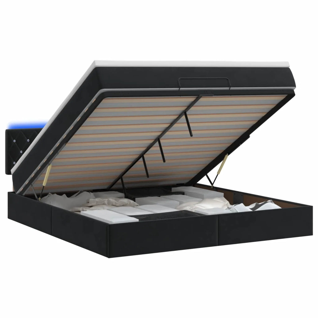 Letto Ottomano con Materasso e LED Nero 140 x 200 cm Velluto 3457073