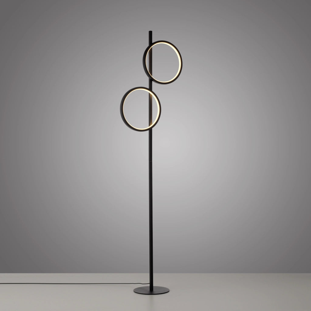 Lampada da terra nera moderna 2 anelli LED 24W Just Light