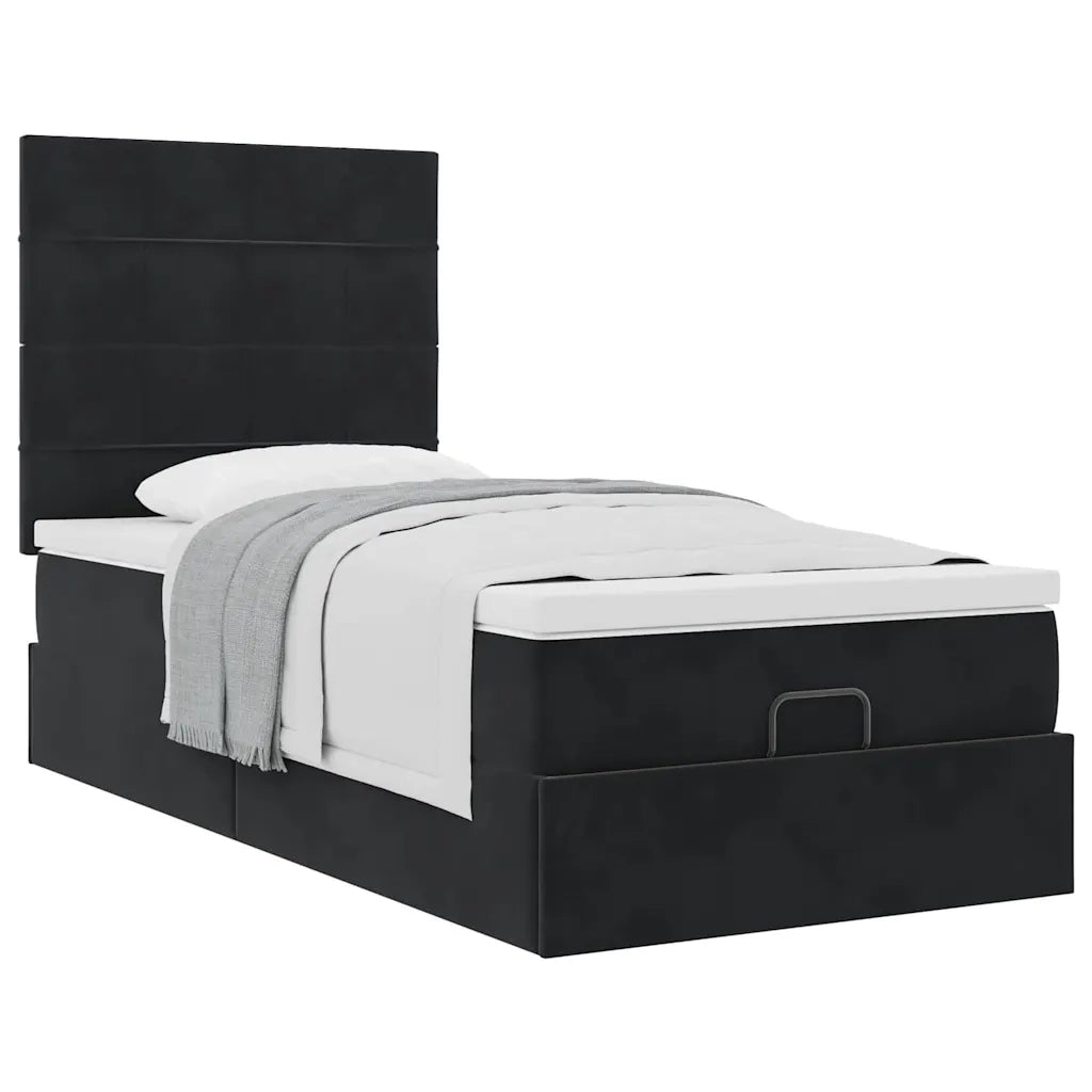 Struttura Letto Pouf con Materassi Nero 80x200 cm in Velluto 3313435