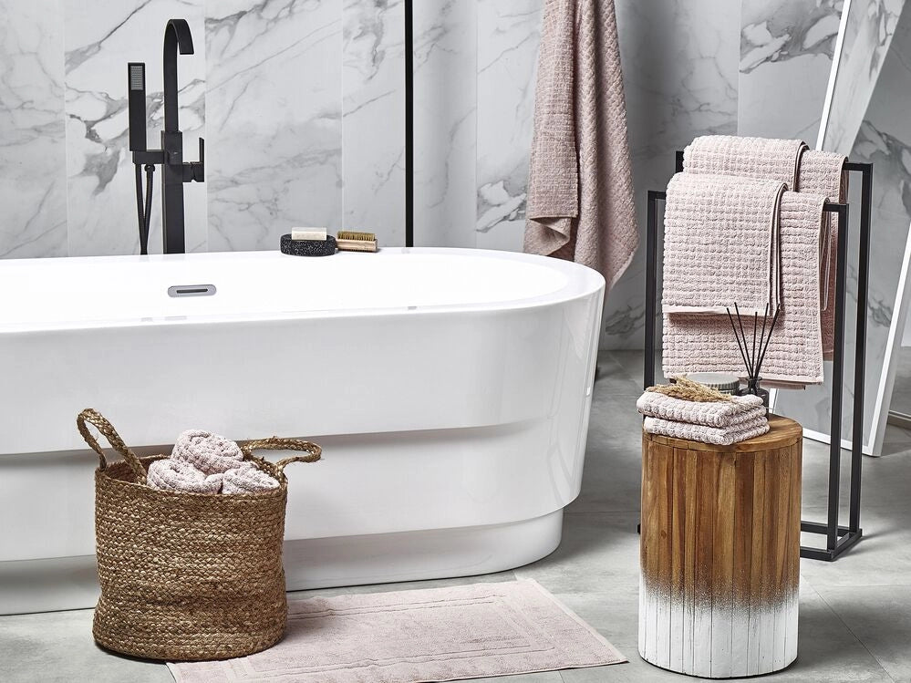 Set di 11 asciugamani telo da bagno e tappetino da bagno per ospiti in cotone rosa a bassa torsione