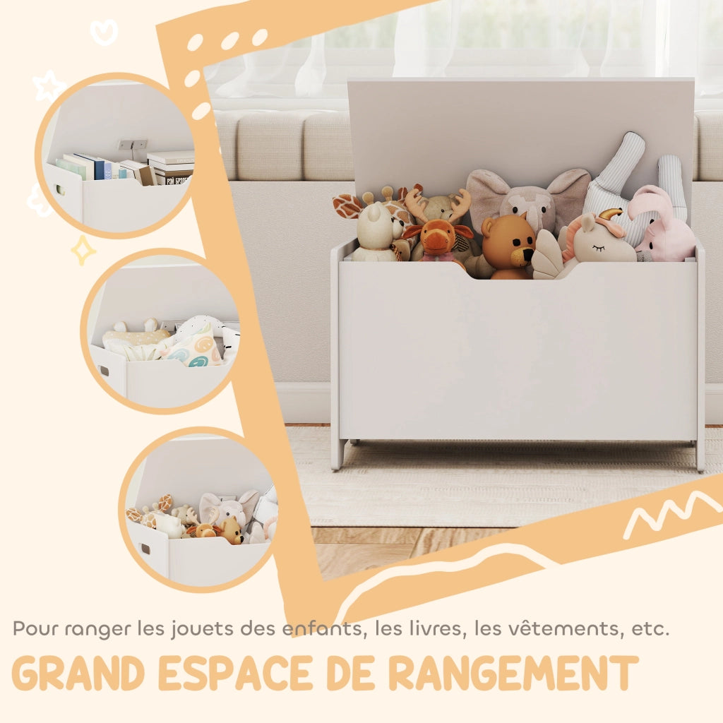 Cassa giocattoli per bambini con coperchio ¨C zephmum ¨C forma orso, bianco, 60x38x48 cm