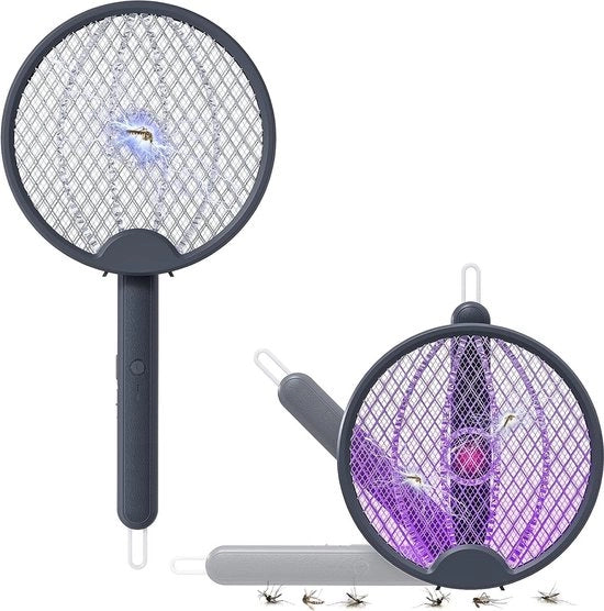 Muggen zapper 2 in 1 elettrico pieghevole con rete a 3 strati e luce LED.