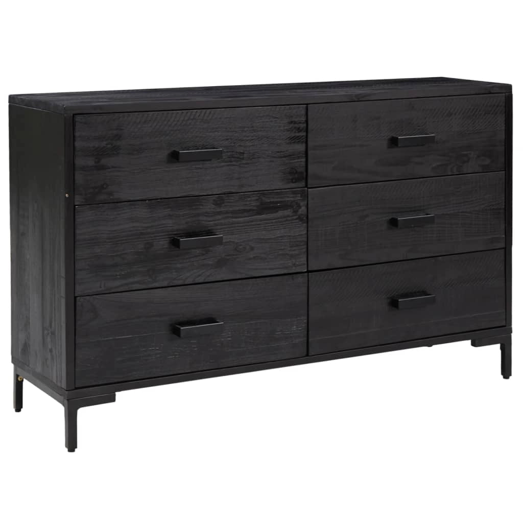 Buffet credenza cassettiera armadio mobile contenitore organizer per cucina soggiorno salotto 110 x 35 x 70 cm legno massello di pino nero 02_0035842