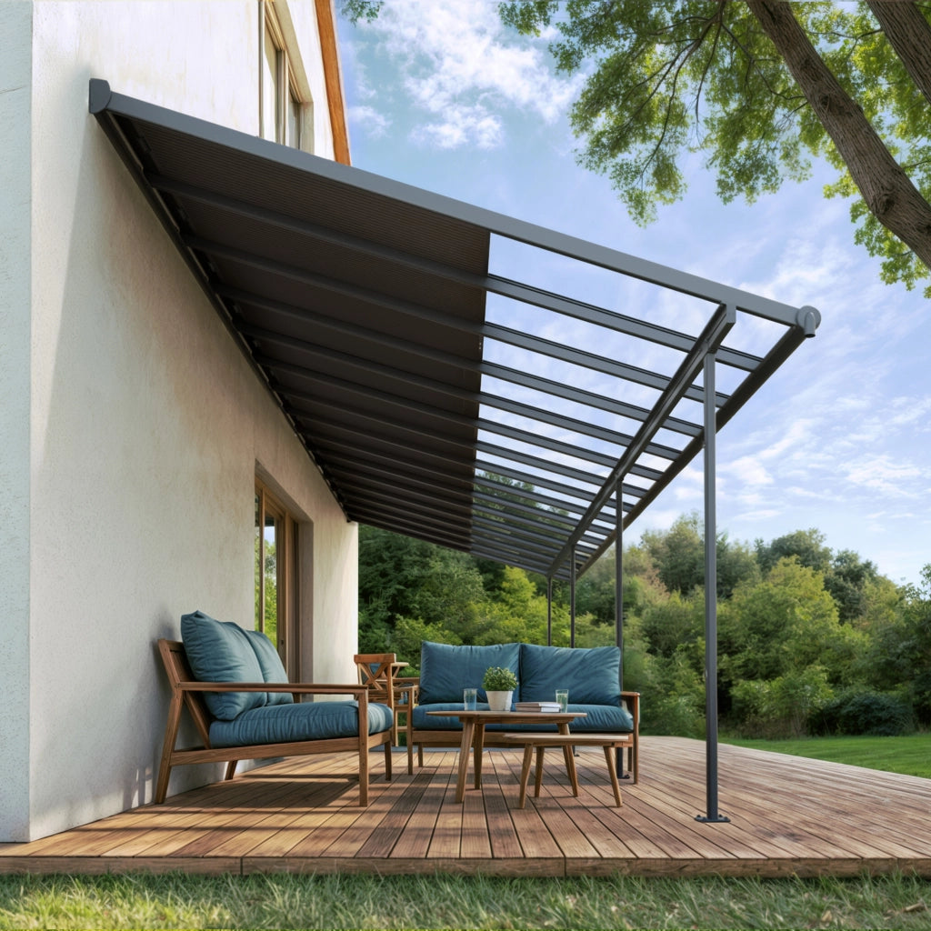 Canopia Sierra Cabrio Pergola Addossata in Alluminio 3X9.2 m Struttura grigia / Pannelli grigio opaco