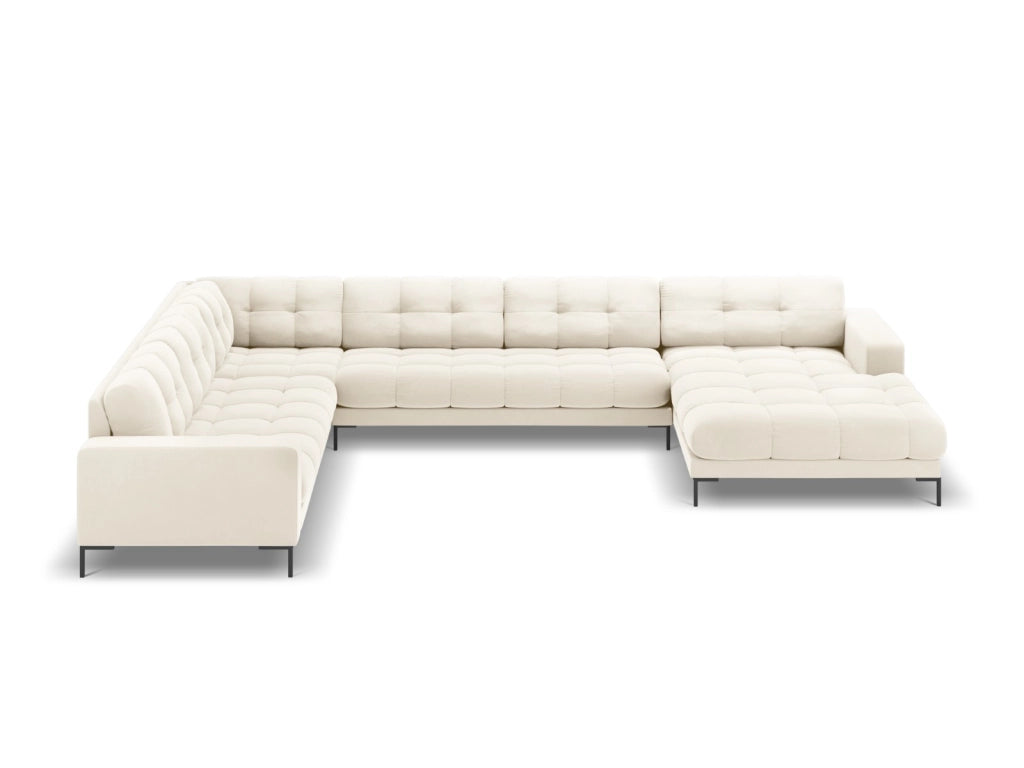 Cosmopolitan Design - Divano panoramico sinistro "Bali" 7 posti in velluto beige chiaro 